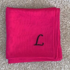 Ladies Monogramed Scarf, “L”, Pink/Black